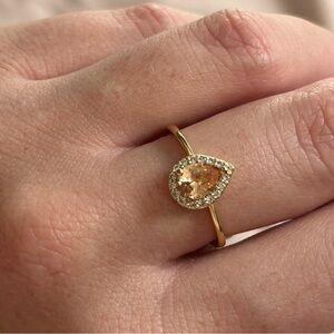 Peach Teardrop Crystal Fashion Ring – Size 7